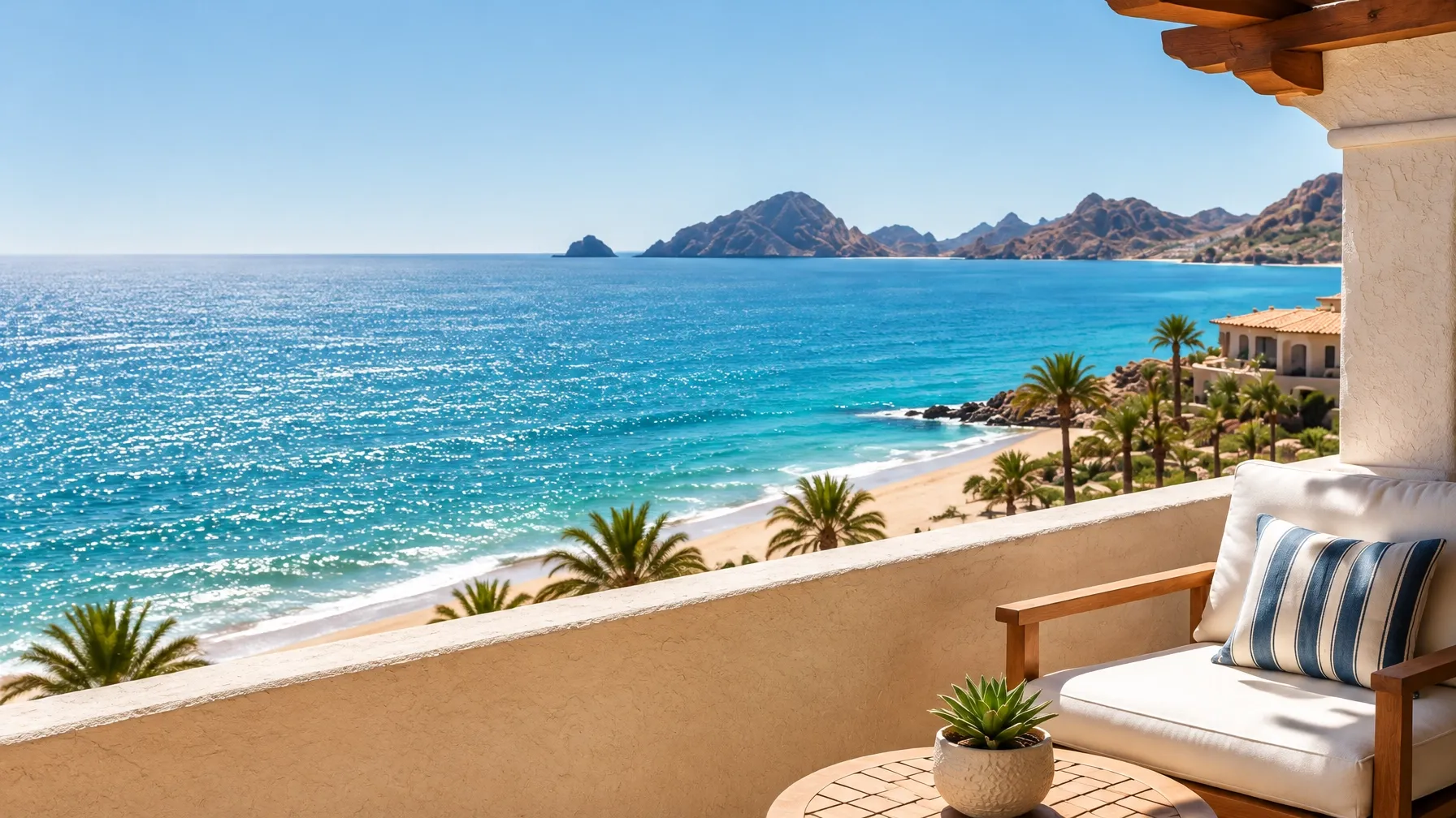 Sunny condo balcony overlooking the Sea of Cortez in Rocky Point